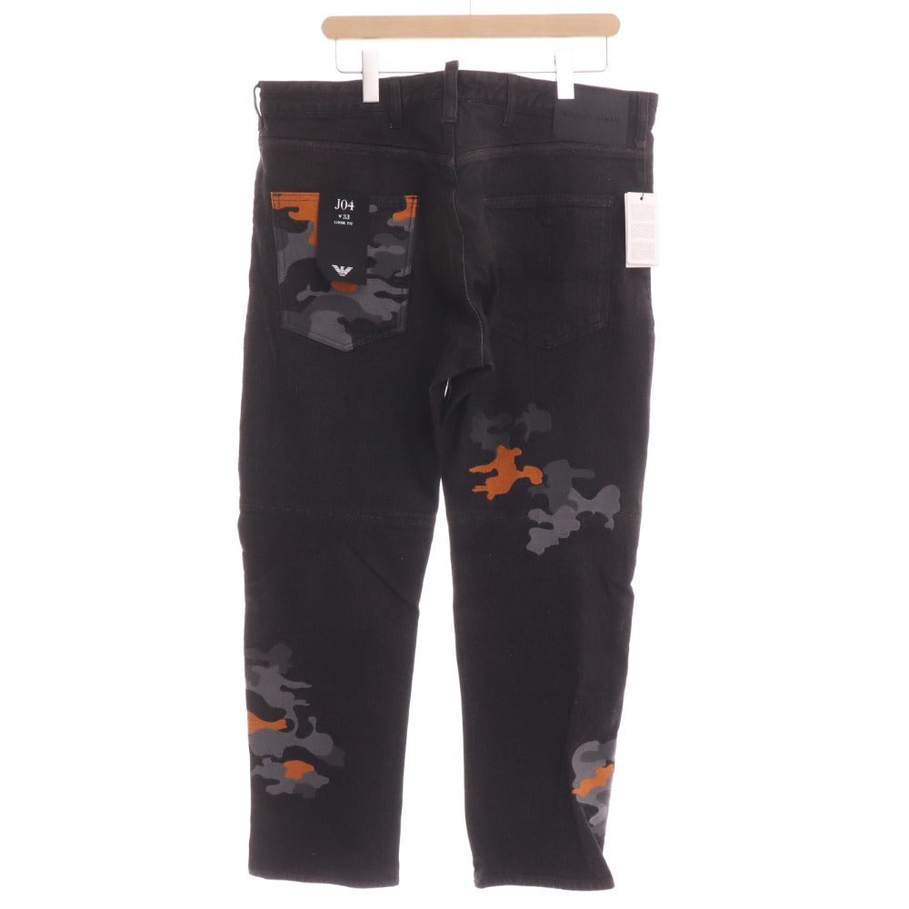 ■ Emporio Armani denim jeans pants bottoms camouflage African cotton men's size 33 black with tags unused