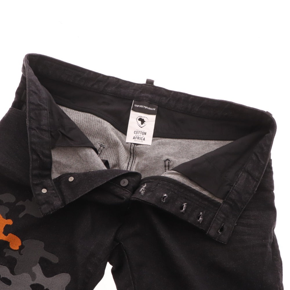 ■ Emporio Armani denim jeans pants bottoms camouflage African cotton men's size 33 black with tags unused