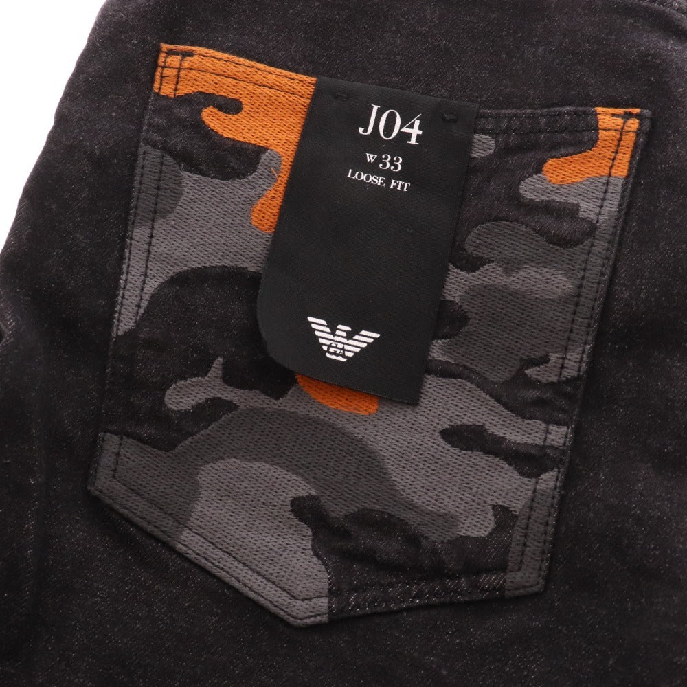 ■ Emporio Armani denim jeans pants bottoms camouflage African cotton men's size 33 black with tags unused