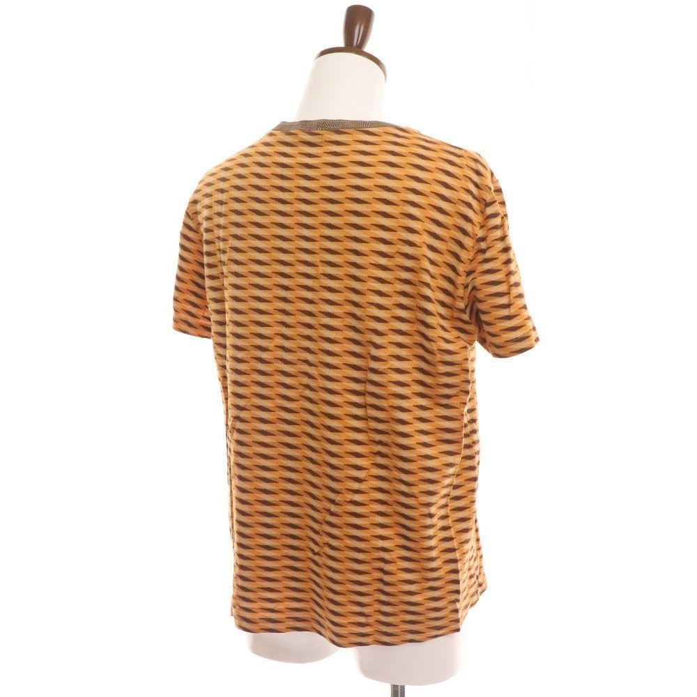 ■ プラダ サマーニット 半袖 カットソー トップス Tシャツ 総柄 メンズ XL ブラウン