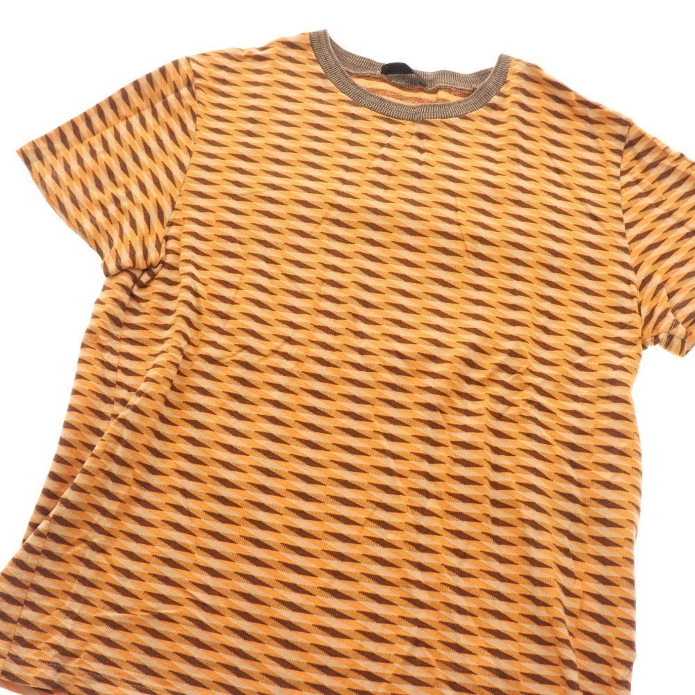 ■ プラダ サマーニット 半袖 カットソー トップス Tシャツ 総柄 メンズ XL ブラウン
