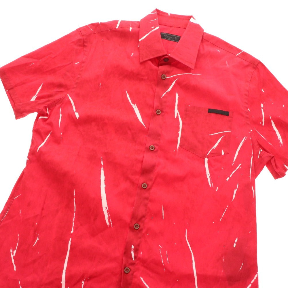 ■ Prada Shirt Short Sleeve Top Cotton Shirt Men's 43 Red