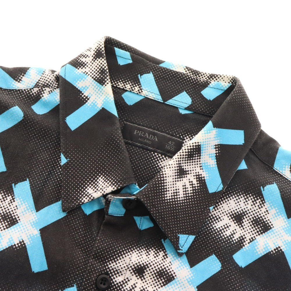 ■ Prada Shirt Short Sleeve Top Cotton Shirt All-over Pattern Men's 42 Black