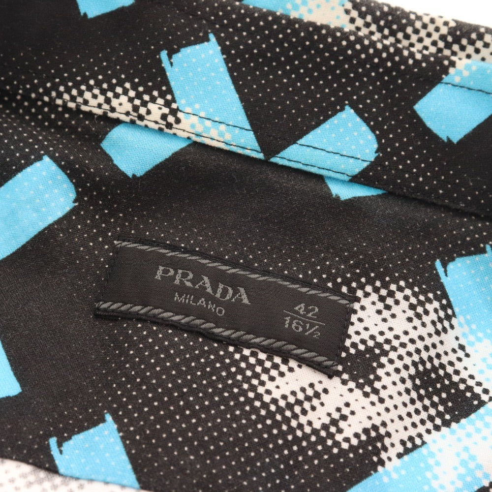 ■ Prada Shirt Short Sleeve Top Cotton Shirt All-over Pattern Men's 42 Black