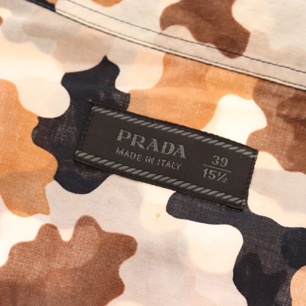 ■ Prada shirt, long sleeve top, cotton shirt, camouflage, all-over pattern, men's, size 39, brown