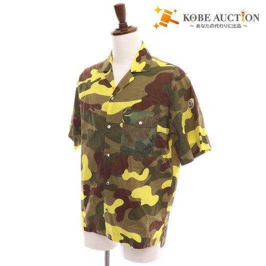 ■ Moncler CAMICIA shirt, short sleeves, top, camouflage, camouflage, all-over pattern, men's, M, khaki, yellow