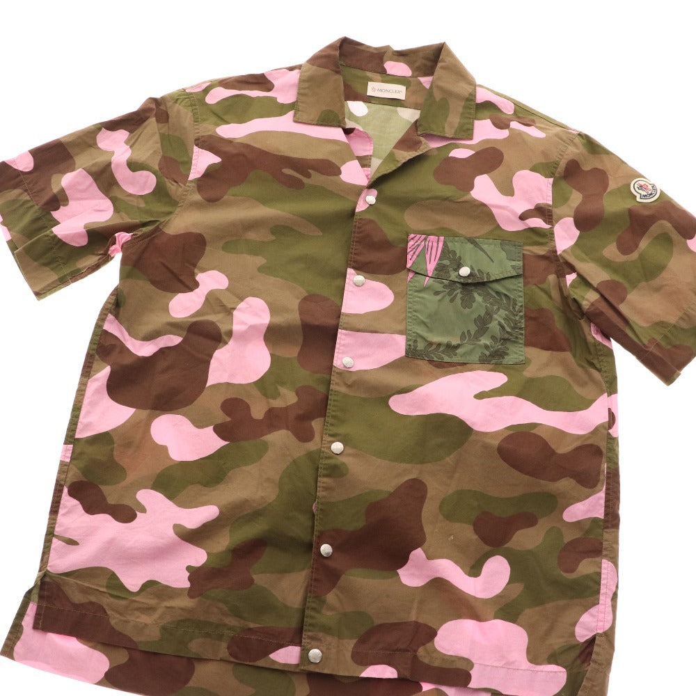 ■ Moncler CAMICIA shirt, short sleeves, top, camouflage, all-over pattern, men's, M, khaki, pink