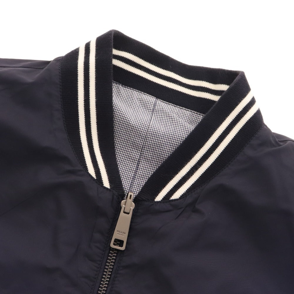 ■ Prada varsity jacket, 3/4 sleeve outerwear, reversible zip-up, men's size 50, navy