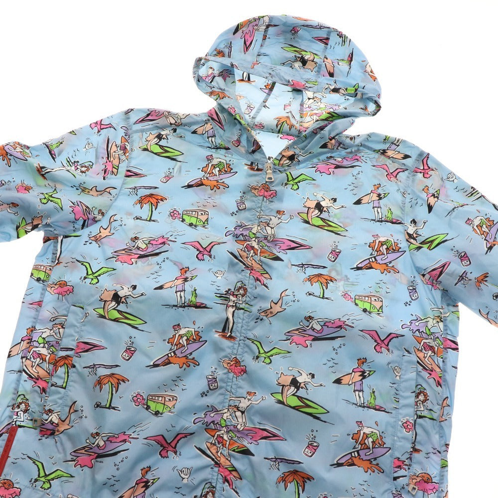 ■ Prada nylon parka jacket, surfing, surf pattern, outerwear, all-over pattern, men's, XL, blue