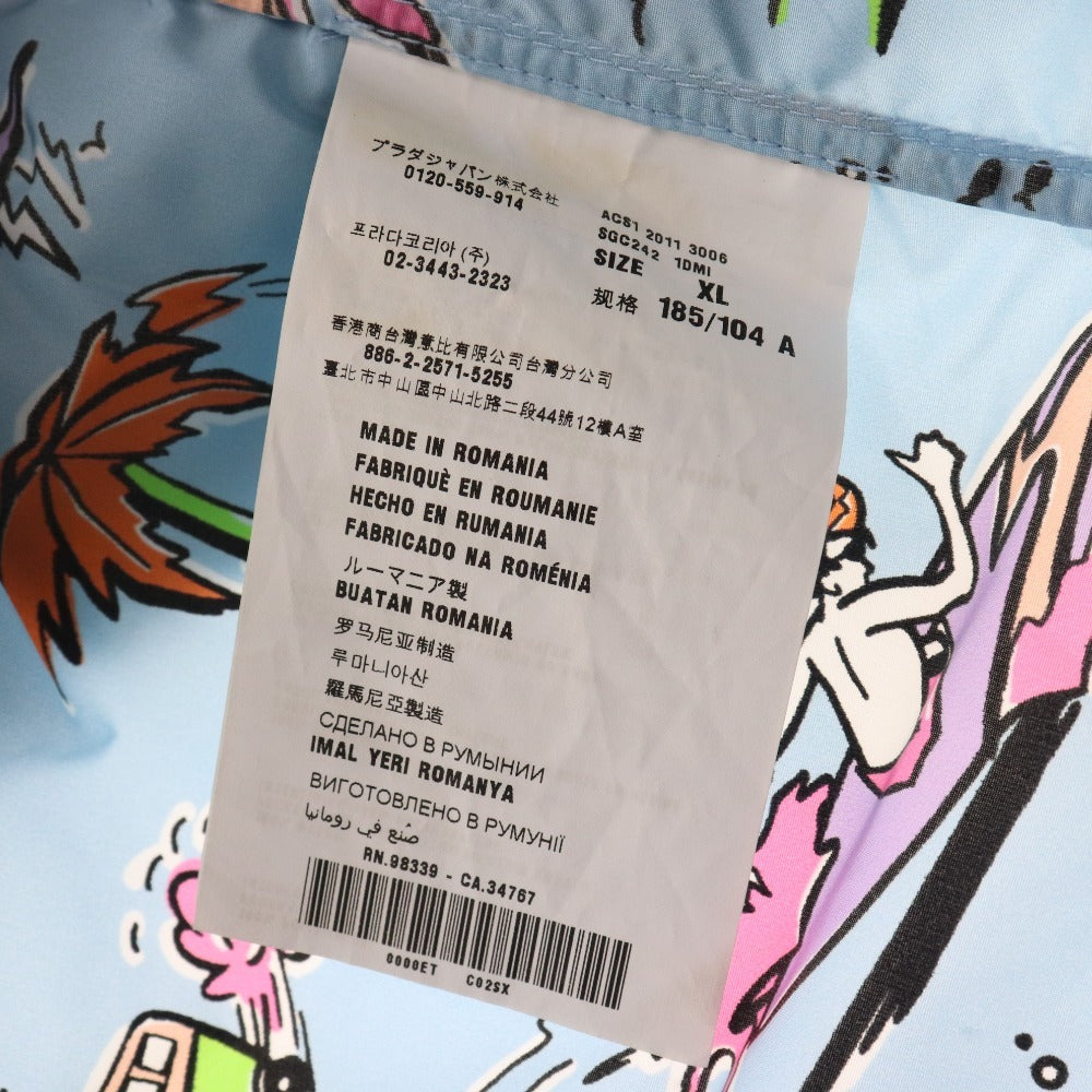■ Prada nylon parka jacket, surfing, surf pattern, outerwear, all-over pattern, men's, XL, blue