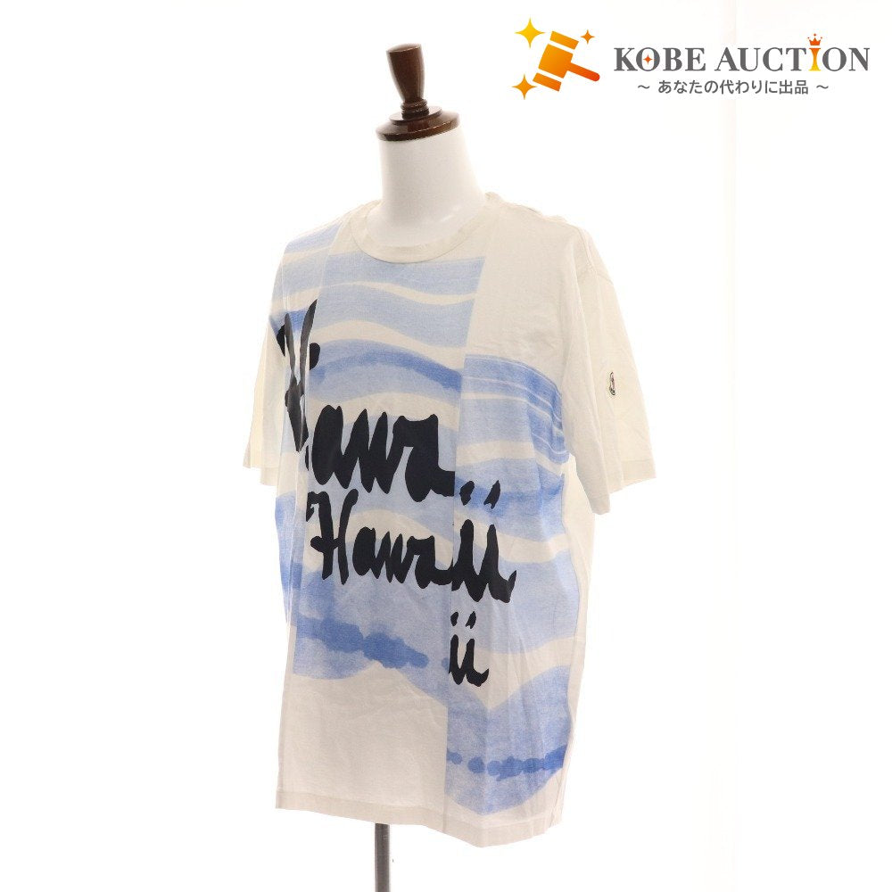 ■ Moncler T-shirt short sleeve top SS TSHIRT print men's L white blue