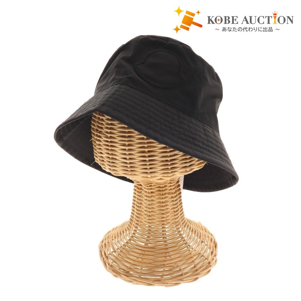 ■ モンクレール CAPPELLO バケットハット 帽子 ナイロン ロゴワッペン メンズ レディース M ブラック