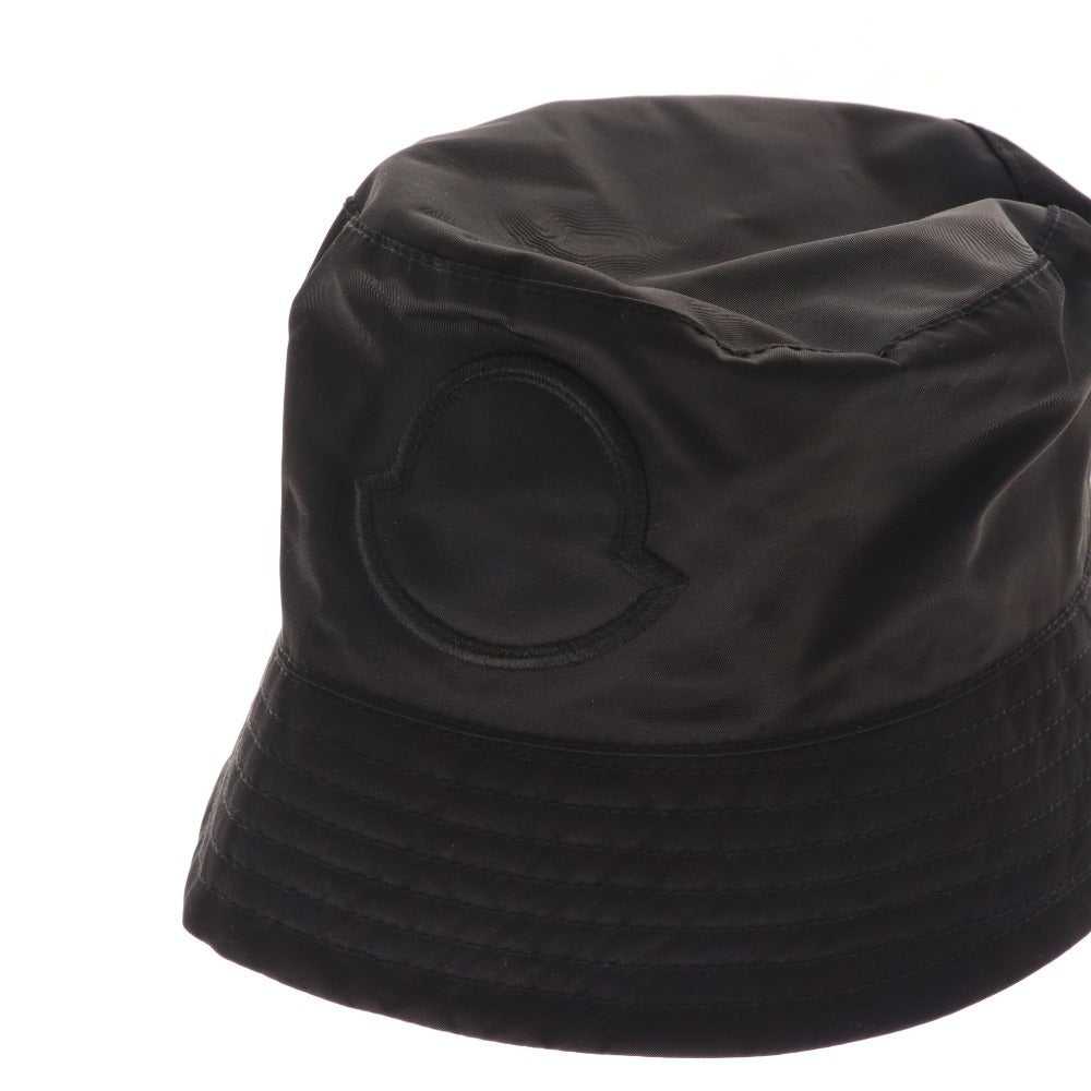 ■ モンクレール CAPPELLO バケットハット 帽子 ナイロン ロゴワッペン メンズ レディース M ブラック
