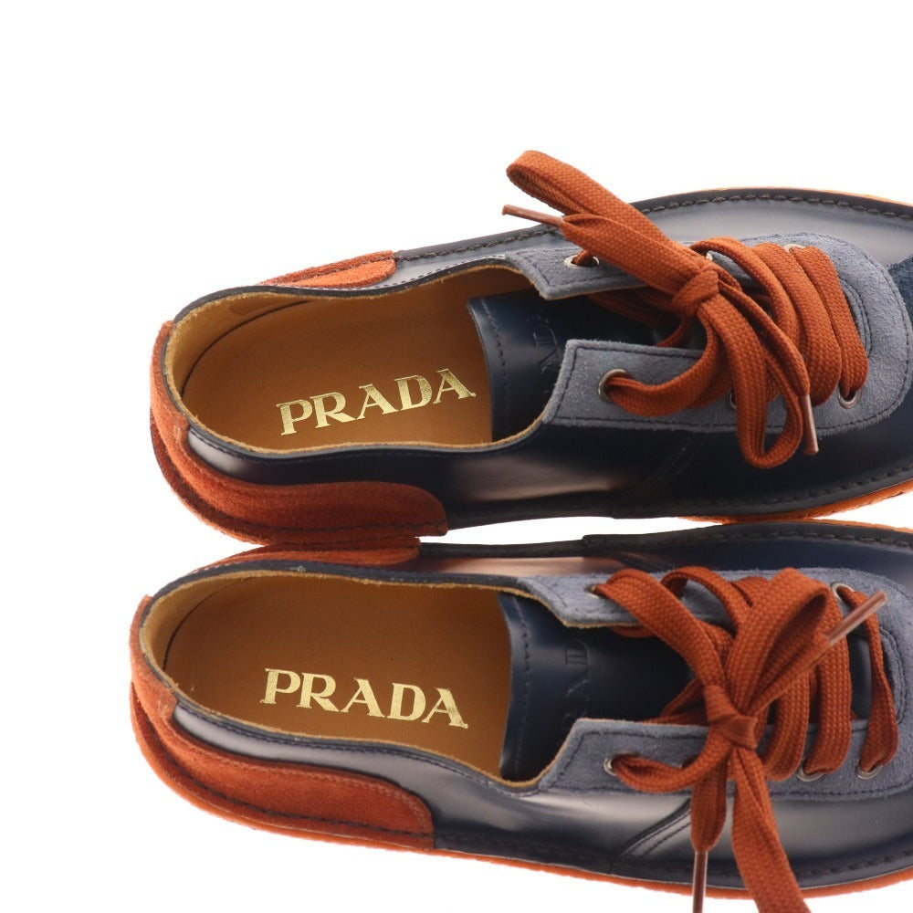 ■ Prada Oxford Sneakers 2EG226 Shoes Calf Leather Suede 5 1/2 Navy