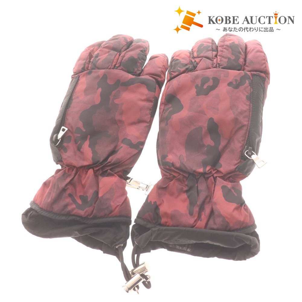 ■ プラダ 手袋 迷彩 カモフラ メンズ 8 1/2 レッド系