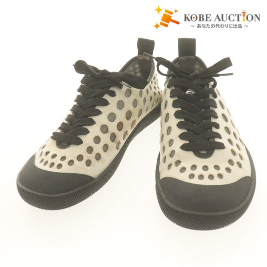 ■ PRADA プラダ ローカットスニーカー 2EG147 革靴 レザー 穴 ドット柄 メンズ レディース 6 1/2 (24.5cm相当) ホワイト ブラック 白黒
