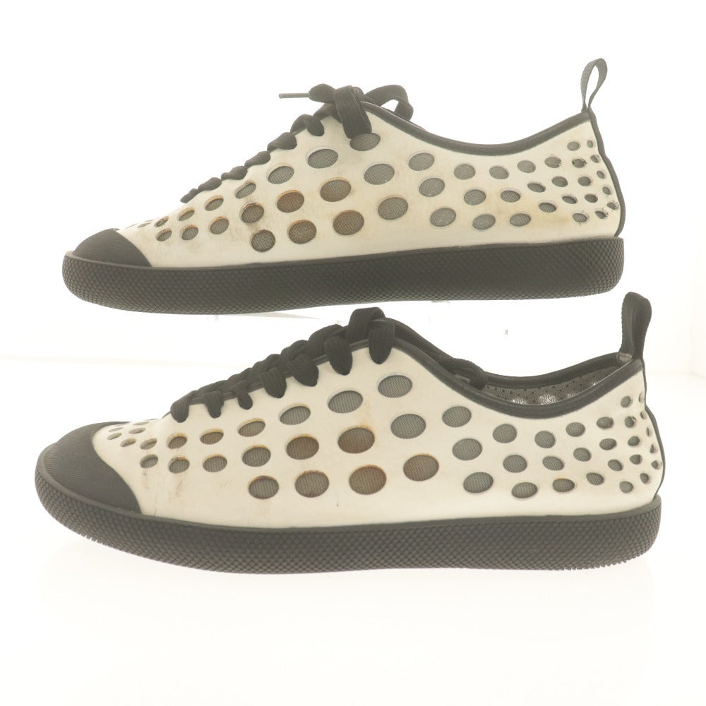 ■ PRADA プラダ ローカットスニーカー 2EG147 革靴 レザー 穴 ドット柄 メンズ レディース 6 1/2 (24.5cm相当) ホワイト ブラック 白黒