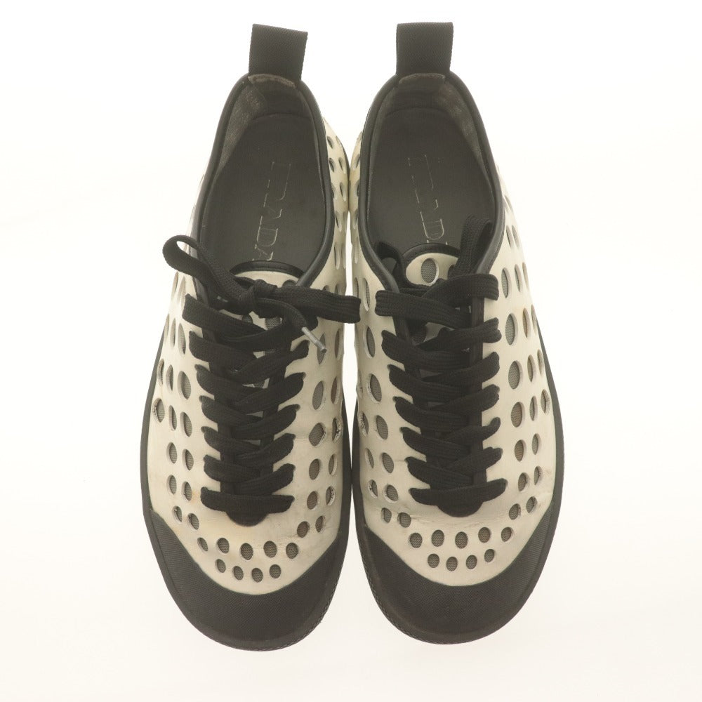 ■ PRADA プラダ ローカットスニーカー 2EG147 革靴 レザー 穴 ドット柄 メンズ レディース 6 1/2 (24.5cm相当) ホワイト ブラック 白黒