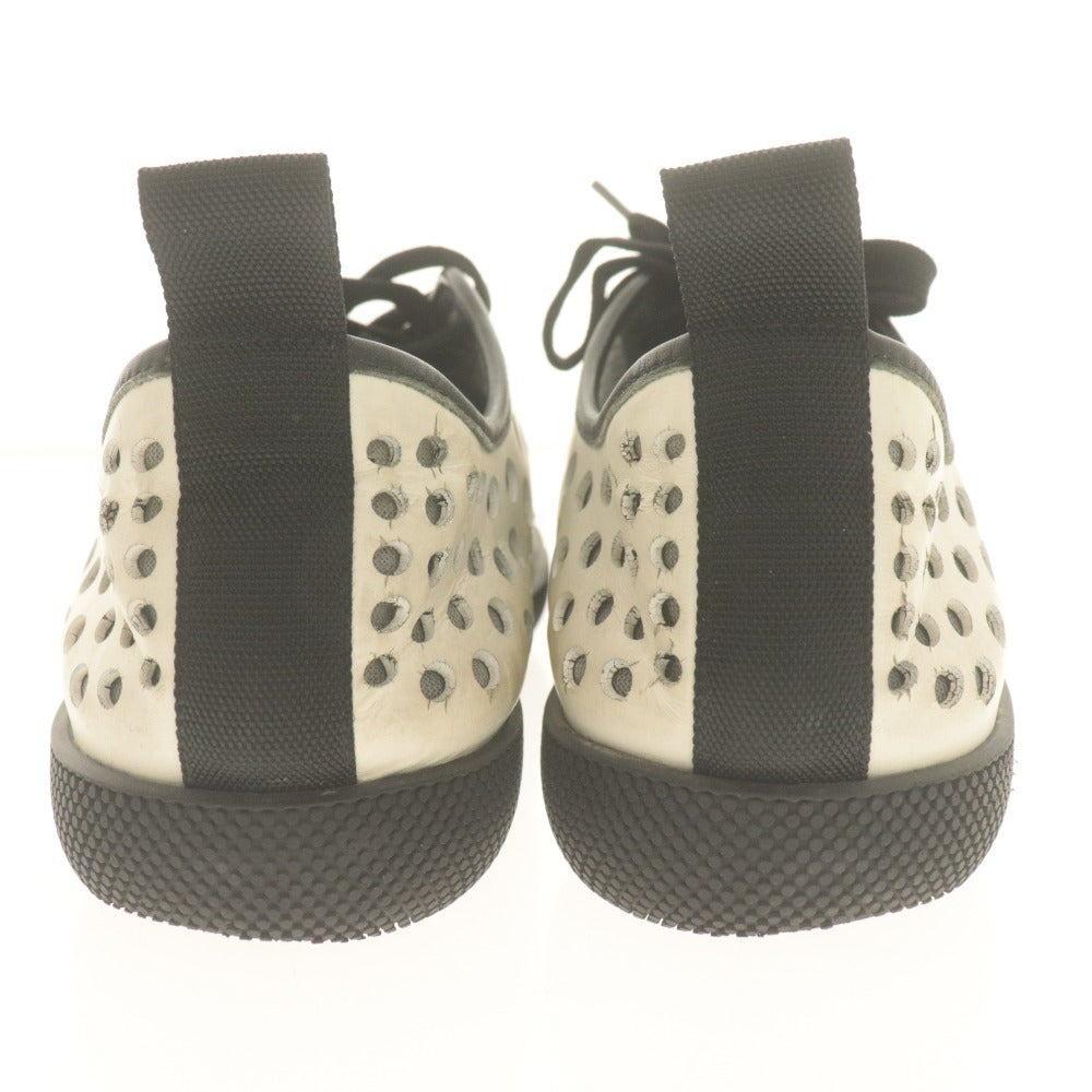 ■ PRADA プラダ ローカットスニーカー 2EG147 革靴 レザー 穴 ドット柄 メンズ レディース 6 1/2 (24.5cm相当) ホワイト ブラック 白黒