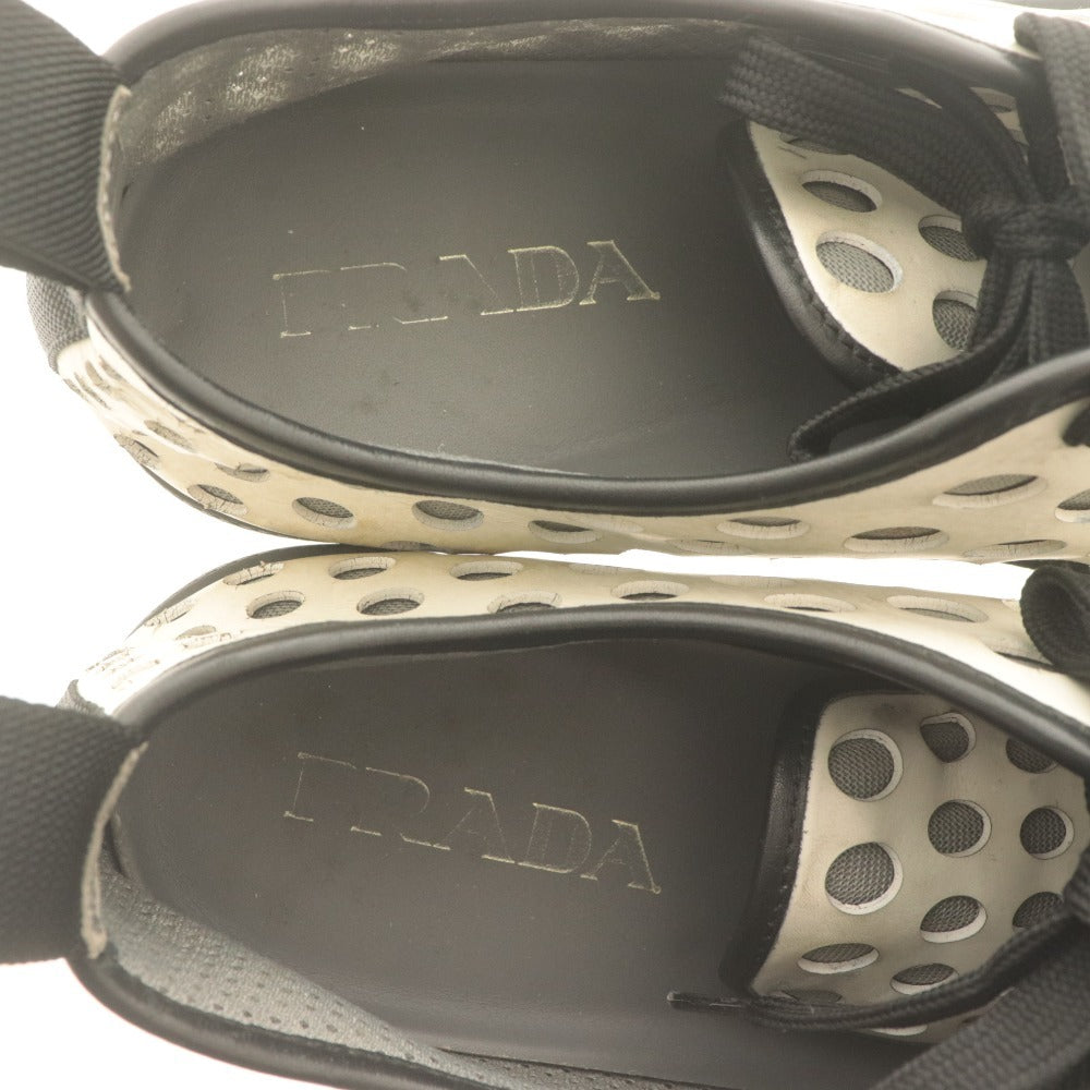 ■ PRADA プラダ ローカットスニーカー 2EG147 革靴 レザー 穴 ドット柄 メンズ レディース 6 1/2 (24.5cm相当) ホワイト ブラック 白黒