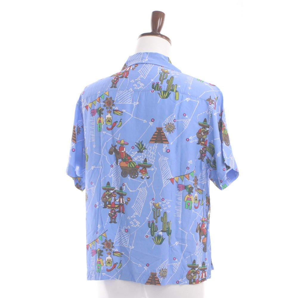 ■ PRADA プラダ シャツ 半袖 トップス 総柄 アロハ ポケット メンズ M ブルー系