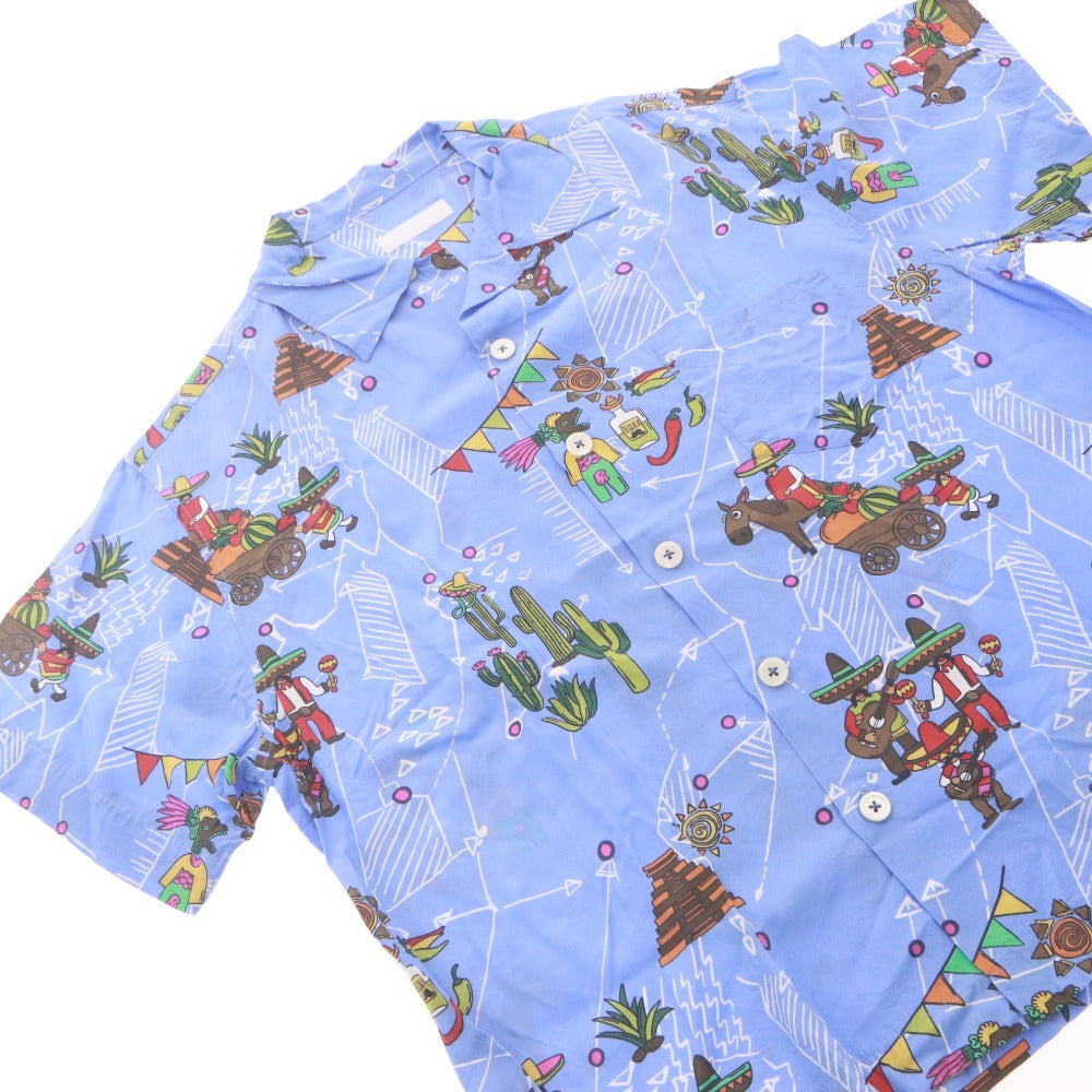 ■ PRADA プラダ シャツ 半袖 トップス 総柄 アロハ ポケット メンズ M ブルー系