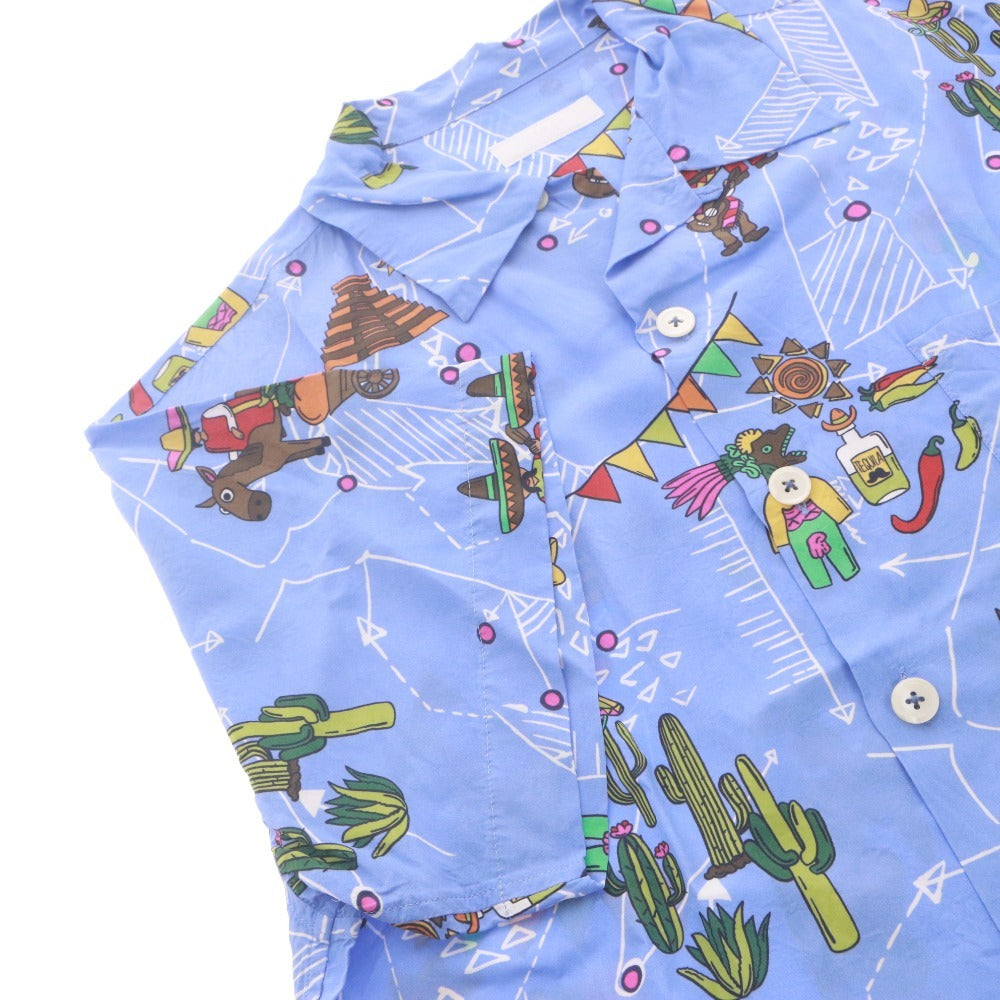 ■ PRADA プラダ シャツ 半袖 トップス 総柄 アロハ ポケット メンズ M ブルー系