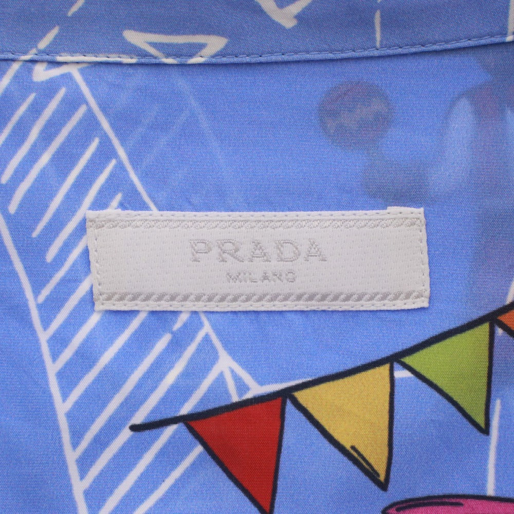 ■ PRADA プラダ シャツ 半袖 トップス 総柄 アロハ ポケット メンズ M ブルー系