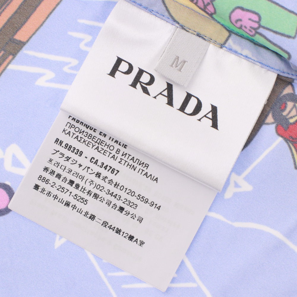 ■ PRADA プラダ シャツ 半袖 トップス 総柄 アロハ ポケット メンズ M ブルー系
