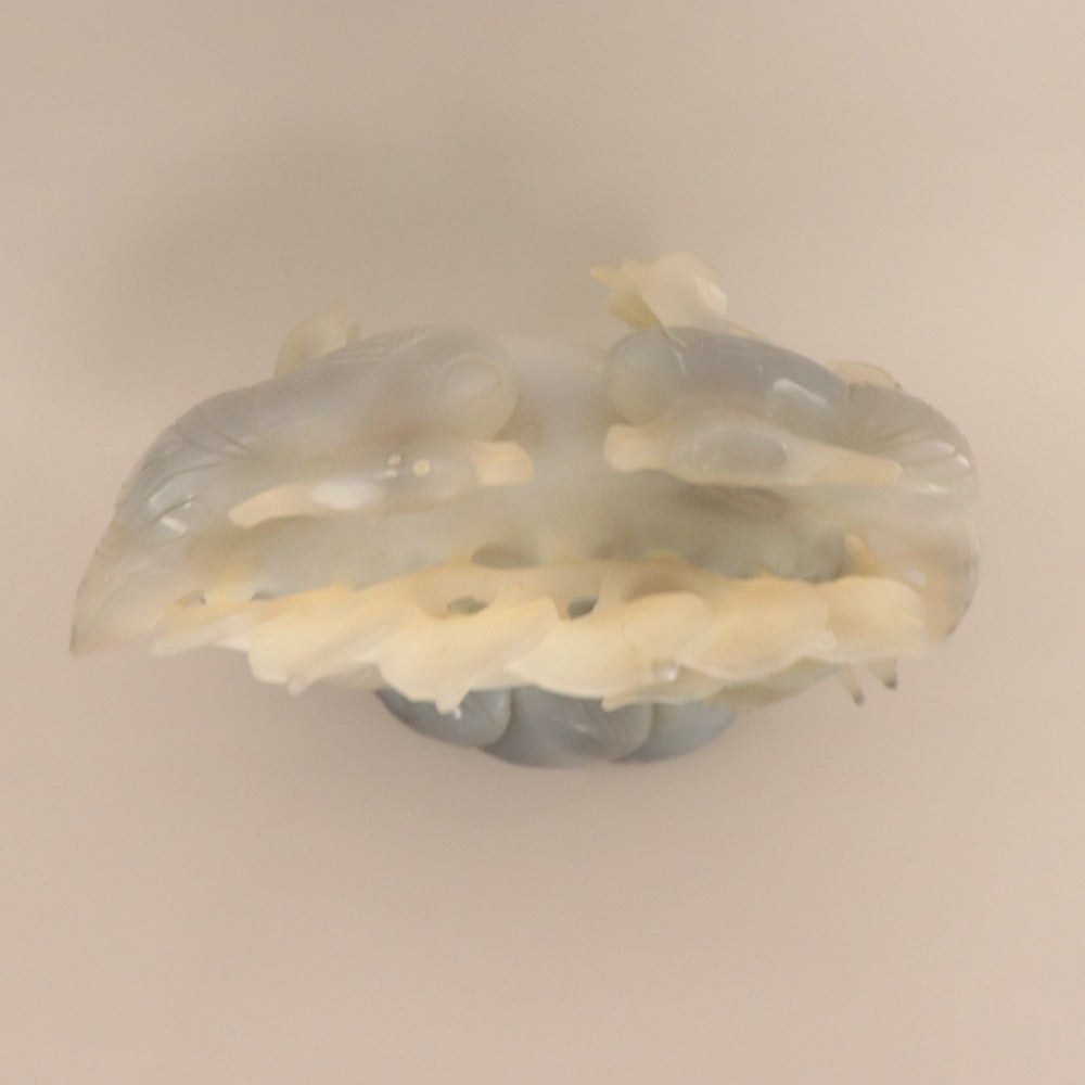 ■ 瑪瑙 メノウ 置物 細密彫刻 鳥 花 葉 岩 瓢箪 果実 総柄 天然石 飾り 鑑賞 調和 健康祈願 縁起良 全長17.2cm 重量約1.7kg 木製台座付き