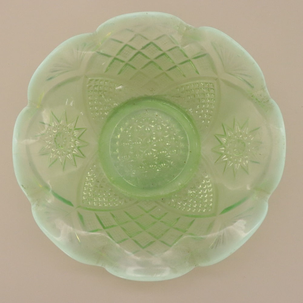 ■ Jefferson Glass ジェファーソン グラス ガラスボウル Tokyo 東京パターン アメリカ 花柄 総柄 中鉢 皿 器 グリーン 全長19cm