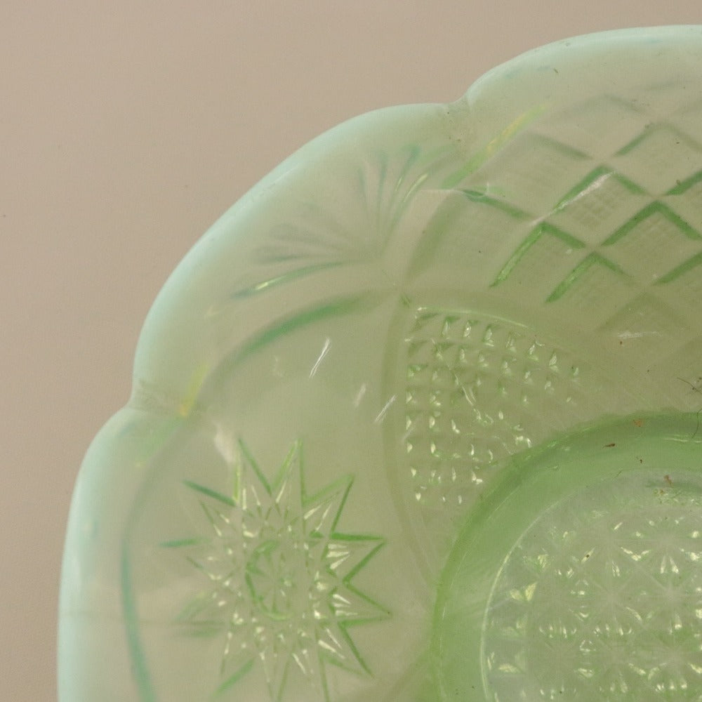 ■ Jefferson Glass ジェファーソン グラス ガラスボウル Tokyo 東京パターン アメリカ 花柄 総柄 中鉢 皿 器 グリーン 全長19cm