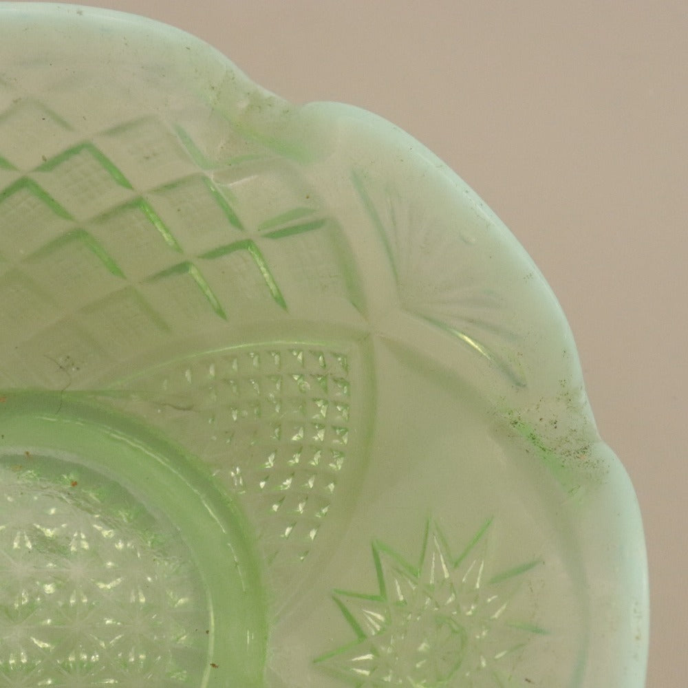 ■ Jefferson Glass ジェファーソン グラス ガラスボウル Tokyo 東京パターン アメリカ 花柄 総柄 中鉢 皿 器 グリーン 全長19cm