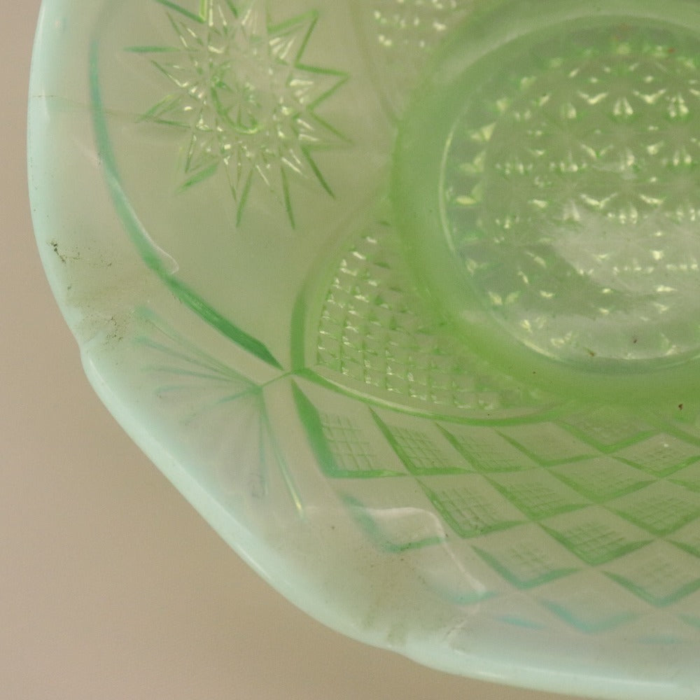 ■ Jefferson Glass ジェファーソン グラス ガラスボウル Tokyo 東京パターン アメリカ 花柄 総柄 中鉢 皿 器 グリーン 全長19cm