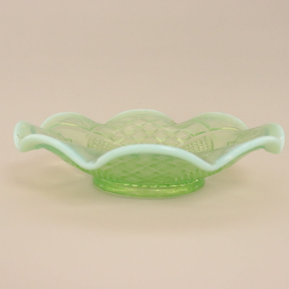 ■ Jefferson Glass ジェファーソン グラス ガラスボウル Tokyo 東京パターン アメリカ 花柄 総柄 中鉢 皿 器 グリーン 全長19cm