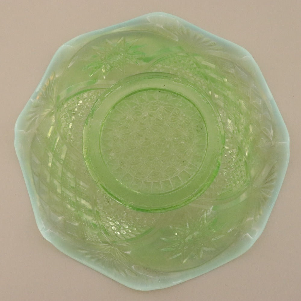 ■ Jefferson Glass ジェファーソン グラス ガラスボウル Tokyo 東京パターン アメリカ 花柄 総柄 中鉢 皿 器 グリーン 全長19cm