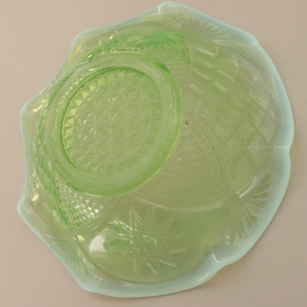 ■ Jefferson Glass ジェファーソン グラス ガラスボウル Tokyo 東京パターン アメリカ 花柄 総柄 中鉢 皿 器 グリーン 全長19cm