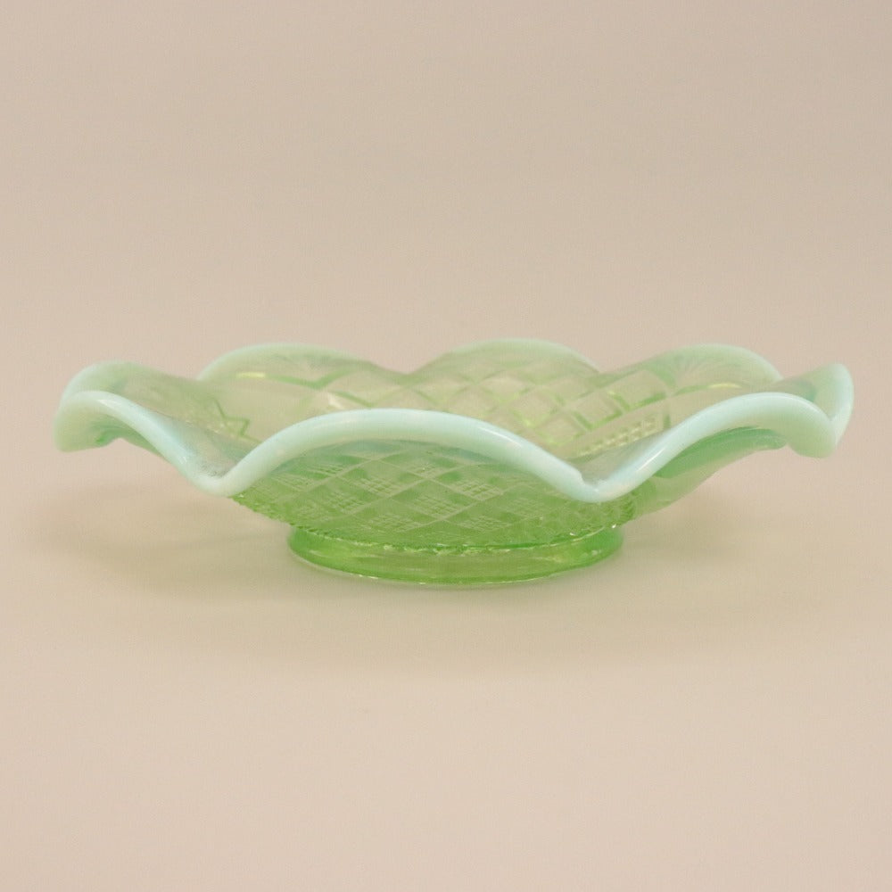 ■ Jefferson Glass ジェファーソン グラス ガラスボウル Tokyo 東京パターン アメリカ 花柄 総柄 中鉢 皿 器 グリーン 全長19cm
