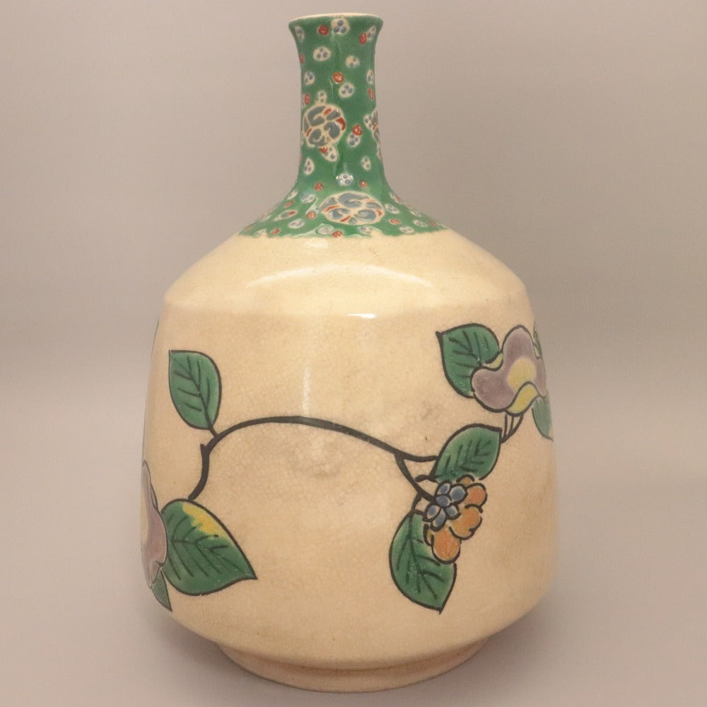 ■ 三浦乾也 林田焼 徳利 江戸乾山 琳派 色絵 風景画 陶印有り 陶磁器 花瓶 ボトル アンティーク 骨董品 全長23cm