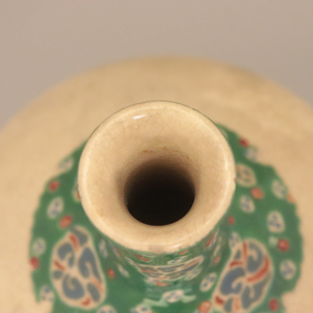 ■ 三浦乾也 林田焼 徳利 江戸乾山 琳派 色絵 風景画 陶印有り 陶磁器 花瓶 ボトル アンティーク 骨董品 全長23cm