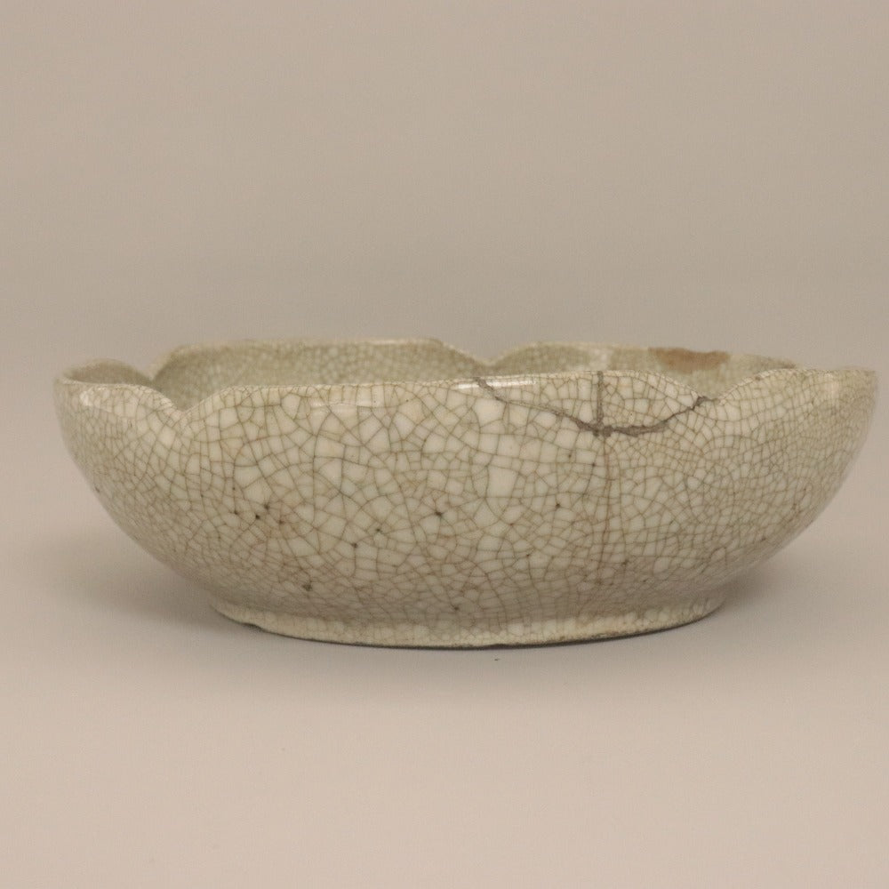 ■ 三浦乾也 林田焼 鉢 色絵草花文 乾山写し 乾/陶印 陶器 大深皿 アンティーク 骨董品 全長24.6cm