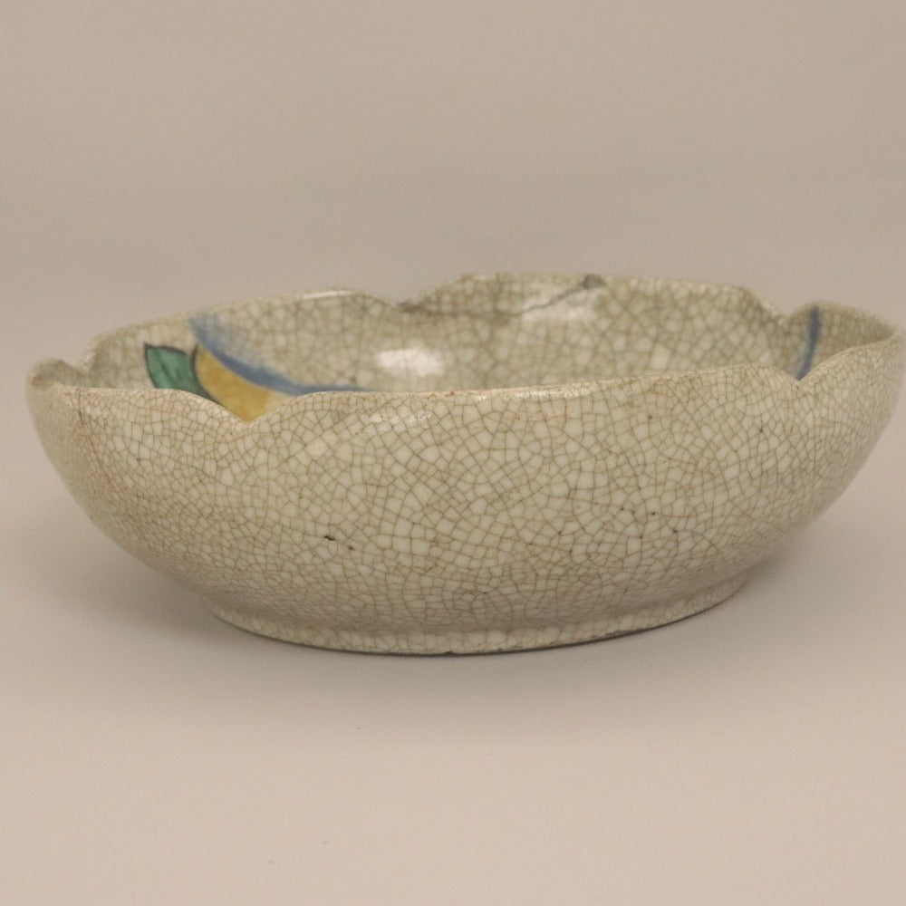 ■ 三浦乾也 林田焼 鉢 色絵草花文 乾山写し 乾/陶印 陶器 大深皿 アンティーク 骨董品 全長24.6cm