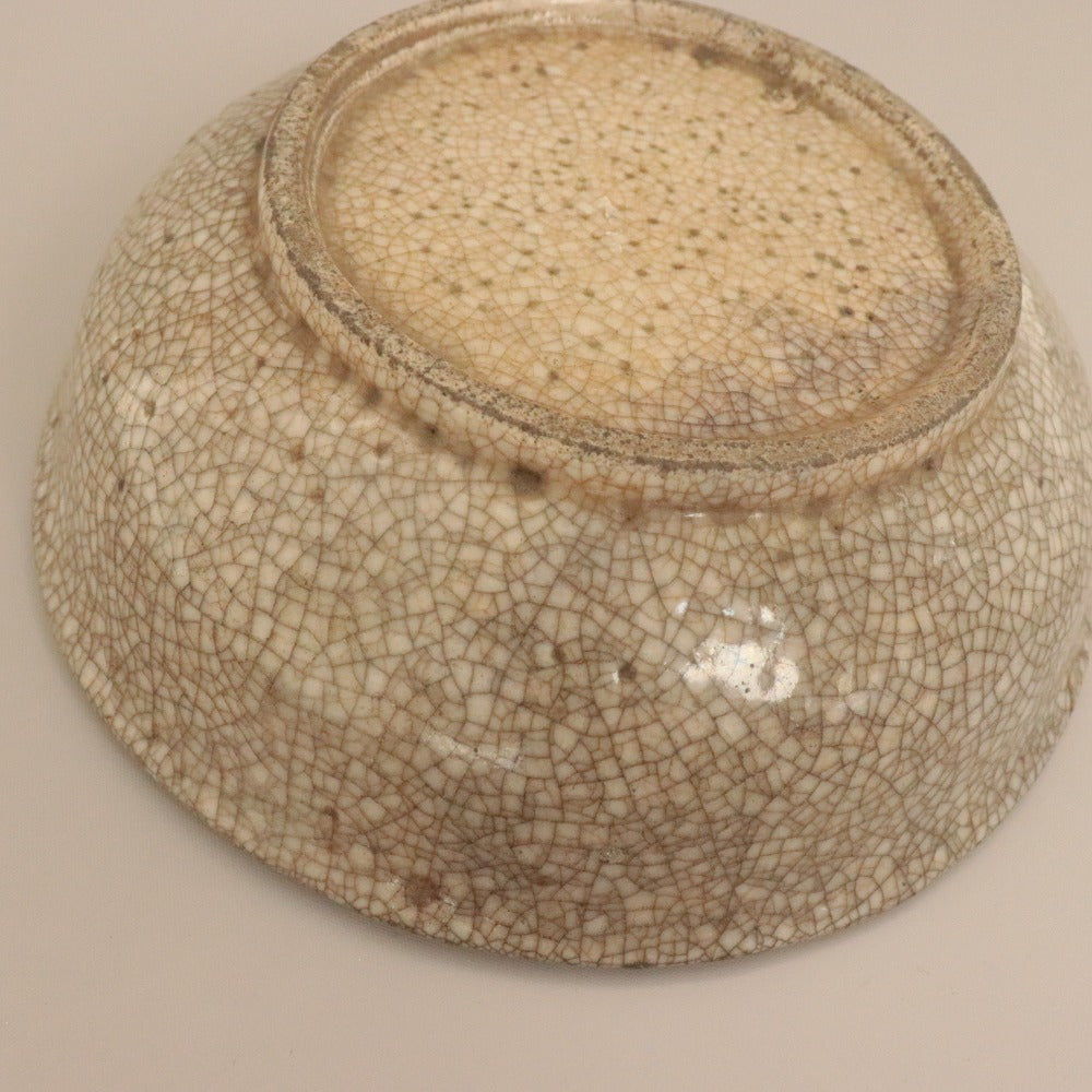 ■ 三浦乾也 作 林田焼 鉢 ひび焼 模様 色絵葵岩波 唐獅子図 古清水 茶道具 千家 乾山 陶印有り 陶器 中深皿 骨董品 全長21cm 極書付き