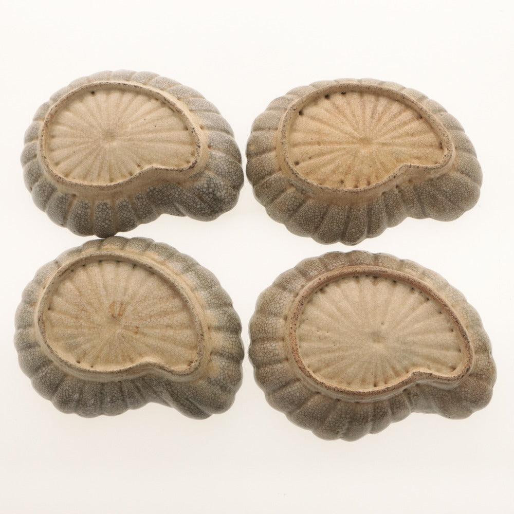 ■ Kyoto Awataguchi Ware Overglaze Enamel Willow Bridge Design Rinka Plate 5 Pieces/Set of Five, Kenzan-Style Copy, All-Over Pattern, Imari Seal Present, Irregular-Shaped Plates, Ceramic, Antique, Collectible, Overall Length 18.3 cm (1 Piece Damaged)
