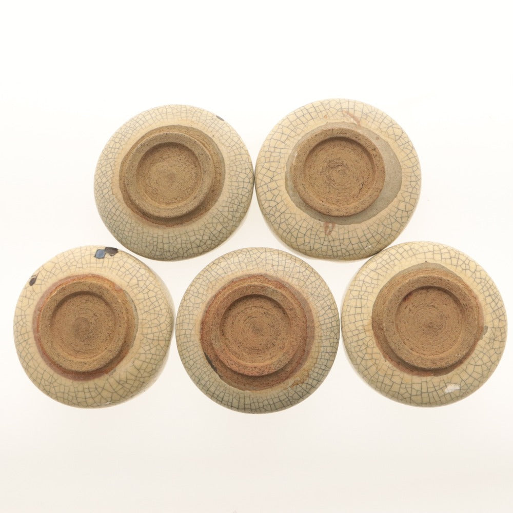 ■ Kyoto Awataguchi Ware Overglaze Enamel Floral Pattern Rinka Plate 5-Piece Set, Kenzan Style, Crackle Glaze, Appetizer Plate, All-Over Pattern, With Seal, Small Plate, Bowl, Tea Utensil, Ceramic, Antique, Overall Length 11.2 cm