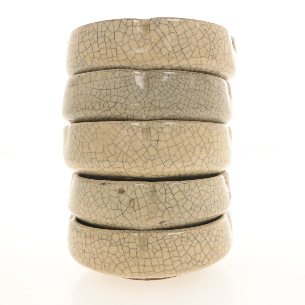 ■ Kyoto Awataguchi Ware Overglaze Enamel Floral Pattern Rinka Plate 5-Piece Set, Kenzan Style, Crackle Glaze, Appetizer Plate, All-Over Pattern, With Seal, Small Plate, Bowl, Tea Utensil, Ceramic, Antique, Overall Length 11.2 cm