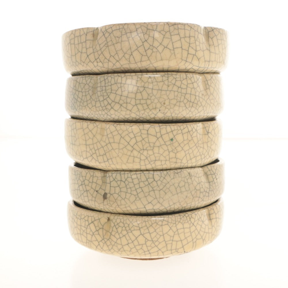 ■ Kyoto Awataguchi Ware Overglaze Enamel Floral Pattern Rinka Plate 5-Piece Set, Kenzan Style, Crackle Glaze, Appetizer Plate, All-Over Pattern, With Seal, Small Plate, Bowl, Tea Utensil, Ceramic, Antique, Overall Length 11.2 cm