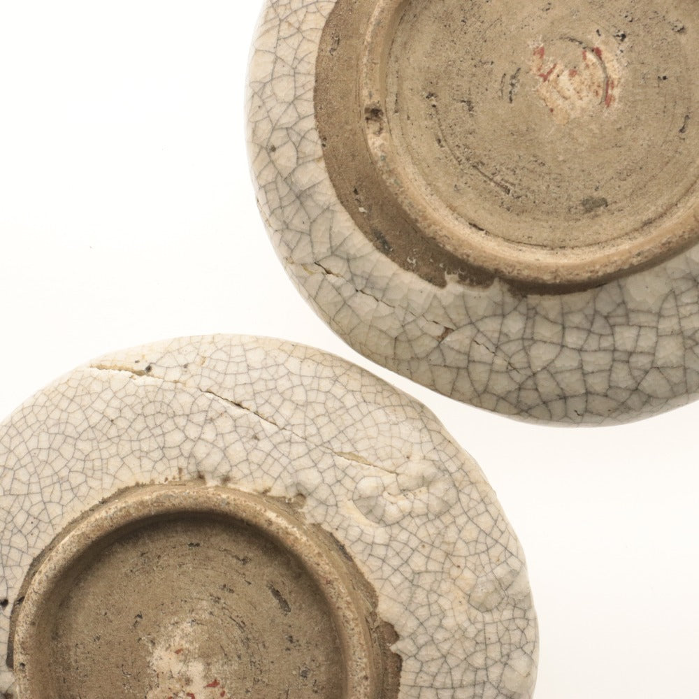 ■ 京都 粟田口焼 色絵草花文 小皿 8客/八枚セット 乾山写し ひび焼 陶印有り 陶印有り 陶器 骨董品 全長11.5cm 訳あり