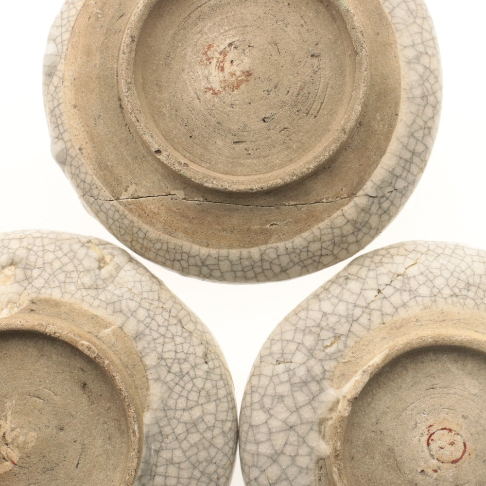 ■ 京都 粟田口焼 色絵草花文 小皿 8客/八枚セット 乾山写し ひび焼 陶印有り 陶印有り 陶器 骨董品 全長11.5cm 訳あり