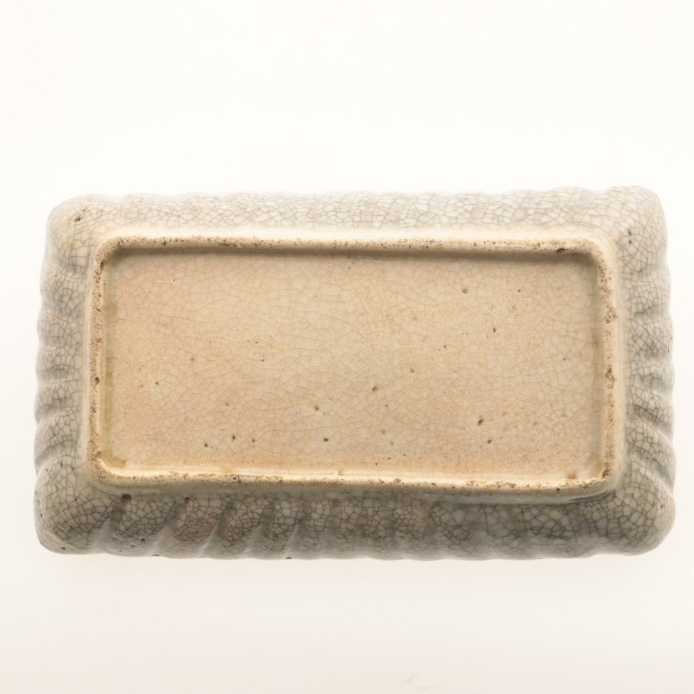 ■ Kyoto Awataguchi Ware, Overglaze Enamel Floral Design, Square Plate, Kenzan Style, Pattern, Signed, Seal, Ceramic, Sweets, Ornament, Medium Rectangular Plate, Overall Length 19.6 cm